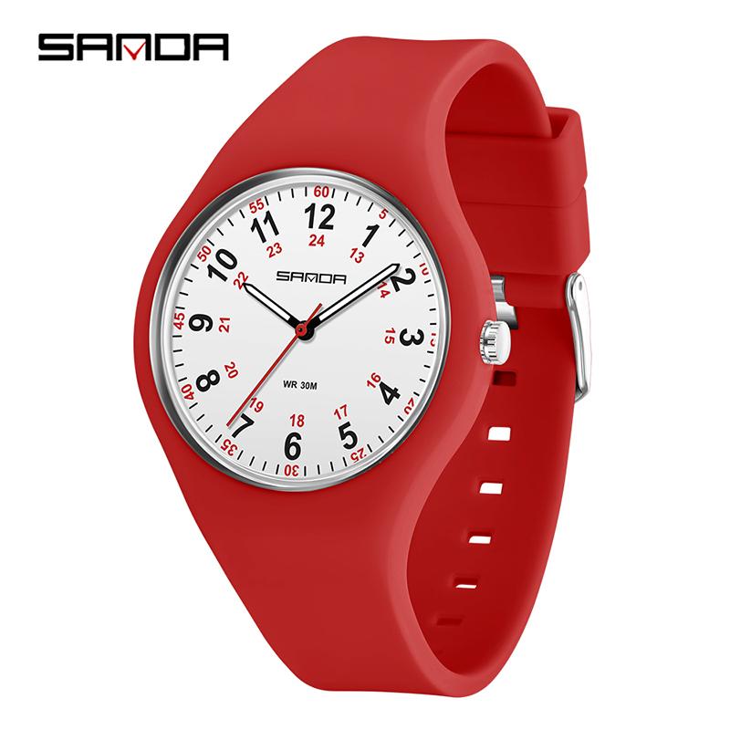 SANDA Minimalist Fashionable Student Sports Waterproof Silicone Quartz Watch Boy Girl Casual Clock Children Gifts