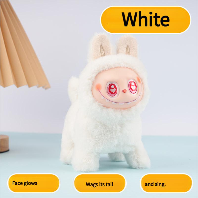 

Электрическая плюшевая игрушка Лабубу с подвижным силиконовым лицом, подсветкой и функцией пения, интерактивная кукла-животное, подарок для детей белый