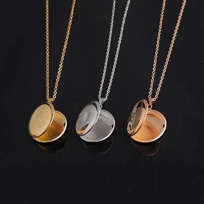 316L Mirror Stainless Steel Glossy Round Photo Box Necklace Photo Geometric Photo Box Necklace 45CM Female