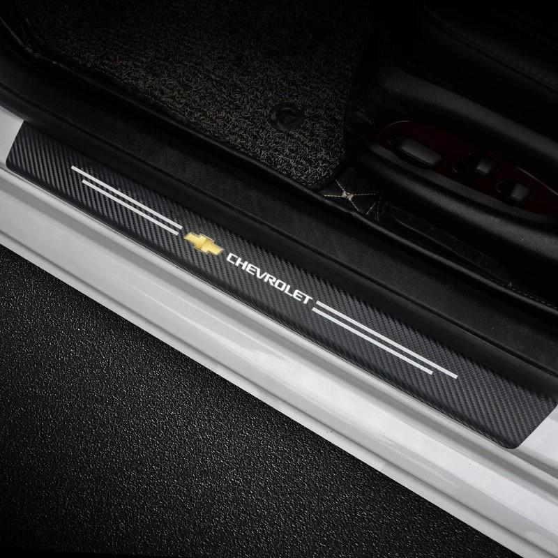 High-quality Carbon Fiber Car Door Sill Protector Sticker For Chevrolet Spark Captiva Cruze Tracker Epica Nubira Malibu Optra