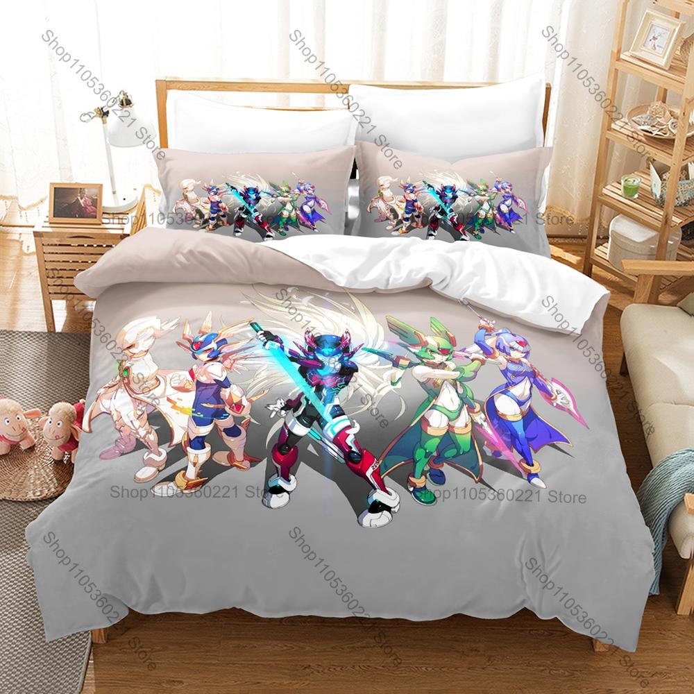 Cool Mega Man Zero Duvet Cover + 2 Pillowcases Zero Z-Saber Battle Scene Washable Polyester Bed Linen Sci-fi Mecha Fan Gift