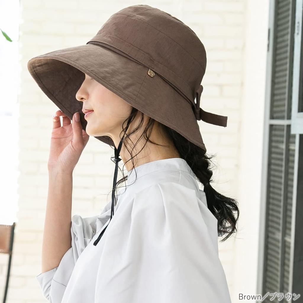 QUEENHEAD UV Protection Wide Brim Hat with Smaller Plus Size UV Actress Hat Charm, Face, Women's Hat, Protection, [XL 58.5-61cm - Brown]