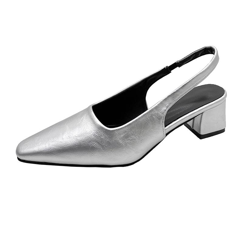 Fashion Designer Summer New Women Sandal Fashion Pointed Toe Shallow Slip on Ladies Elegant Slingback Shoes Thin Med Heel Dress Mules