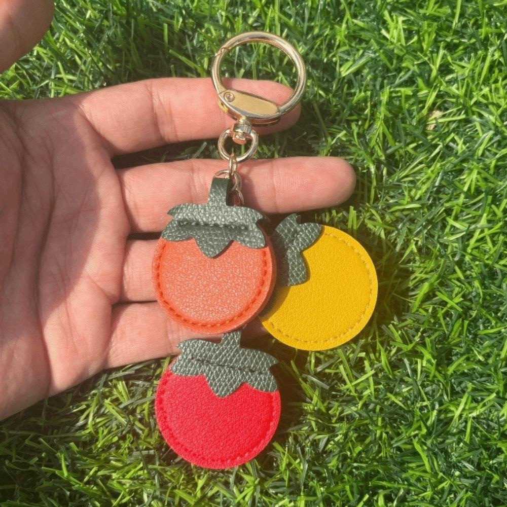 Lustiger Früchte Schlüsselanhänger PU Leder Orange Schlüsselring Mode Tomaten Anhänger Rucksack Dekoration