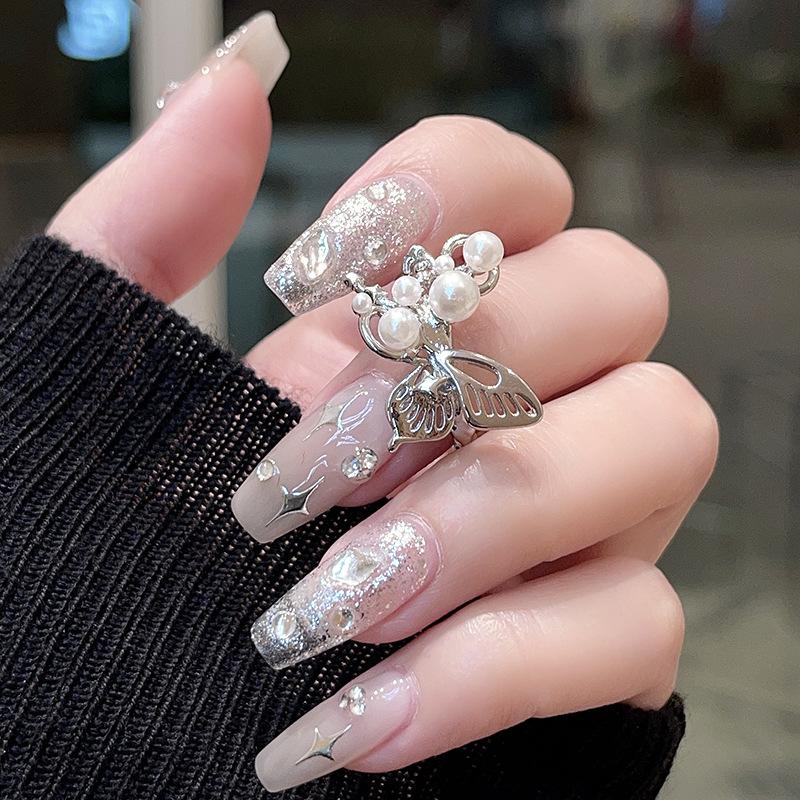 Three-Dimensional Planet Pearl Butterfly Ring Female Niche Design Sense Cold Wind Personality French Open Index Finger Ring