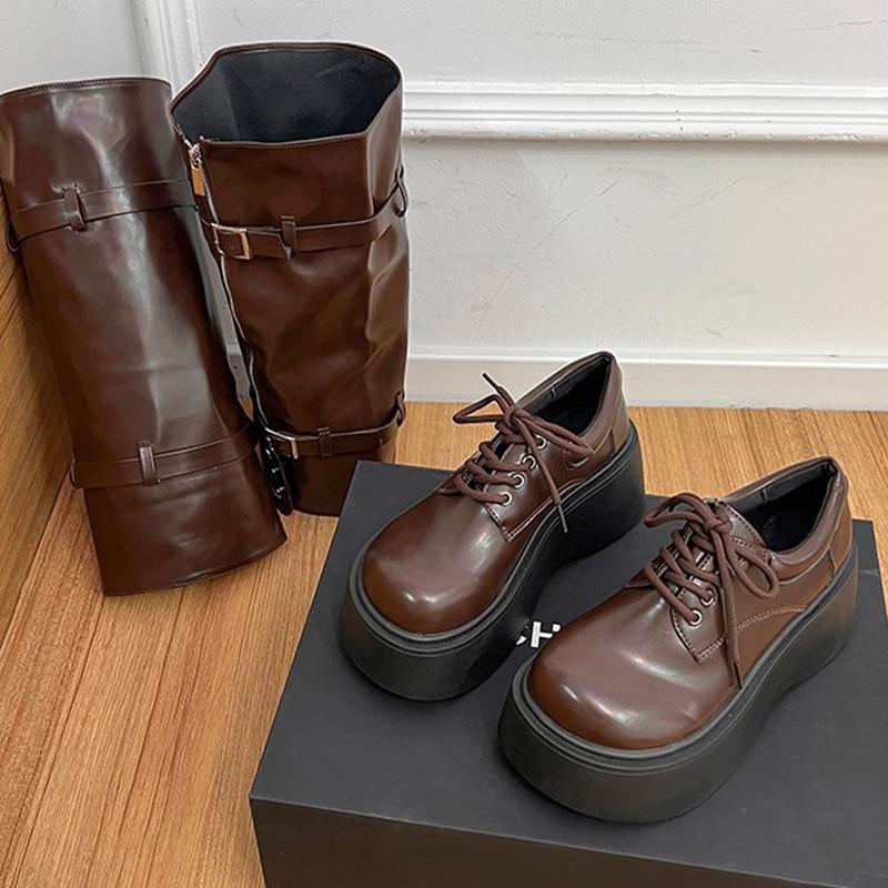 

Модные высокие ботинки для женщин на плоской подошве, платформа, дизайнерская обувь, модные платья, челси, женские, 2025, зима, готика, кэжуал, бренд, mujer, botas 40 коричневый