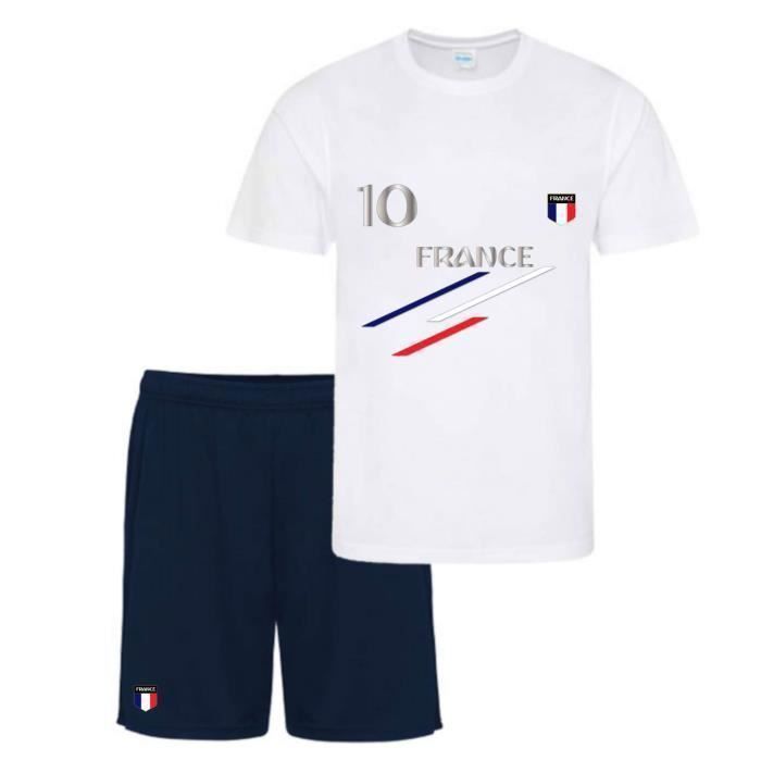 Shorts and Jersey Set - French National Team - White Navy Blue - 100% Polyester - Size 3 To 13 Years - Boys
