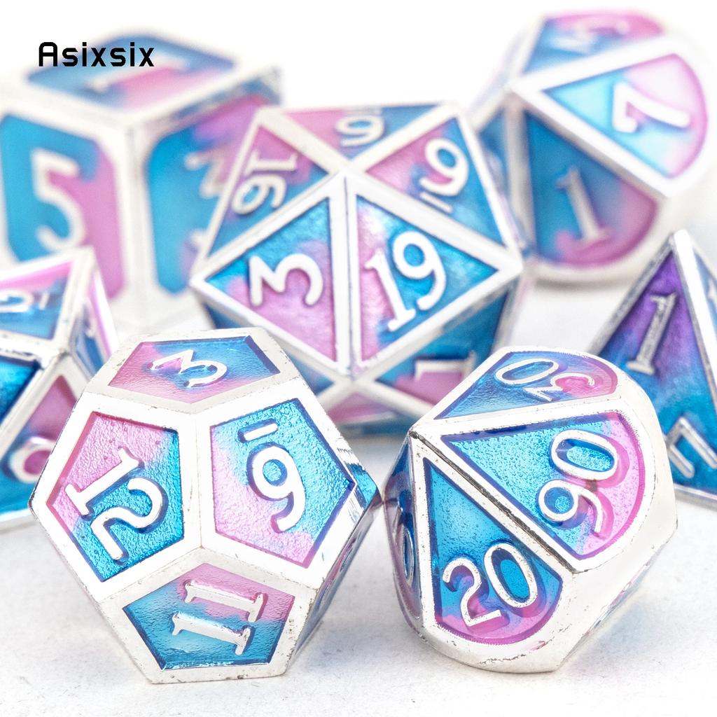 7 Pcs Blue Pink Standard Metal DicePerfect For Rpgs, Board Games, And Card Games.Dice For Games, Dnd Dice Set