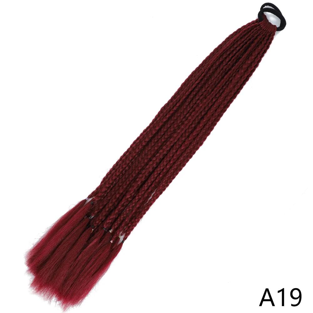 XINRAN Synthetic Long Straight Braids Hair With Rubber Bands Rainbow Braided Ponytail For Women And Girls Cosplay Party Accessories
