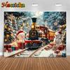 Mocsicka Christmas Train Backgrounds Photography Winter Snowman Xmas Tree Decorations Child Adult Photo Backdrop Festival Banner