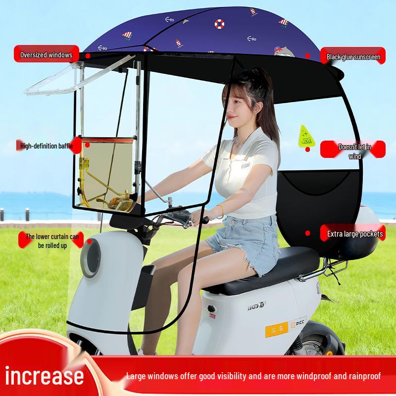 Electric Vehicle Canopy Tent: Windproof, Rainproof, Sunshade for Three-Wheelers with All-Around Windows