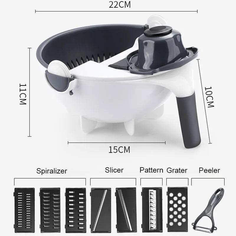 Multifunctional Vegetable Slicer Cutter Shredder Manual Mandoline Chopper Potato Carrot Cheese Grater 9 in 1 Draining Baskets