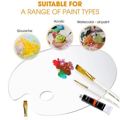 Painting Palette Transparent Non-stick Comfortable Grip Clear Acrylic Oil Paint Pigment Mixing Tray with Thumb Hole Studio Accessories