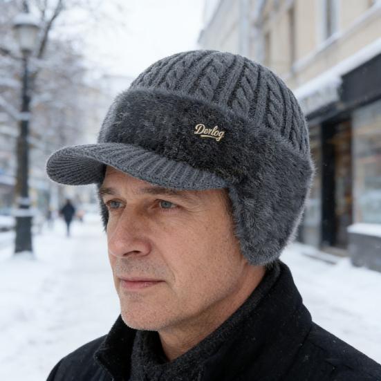 Knitted Hat with Ear Protection Moisture-Wicking Fabric Warm Breathable Design Soft Fleece Lining Sports Hat Winter Cold Weather Gear