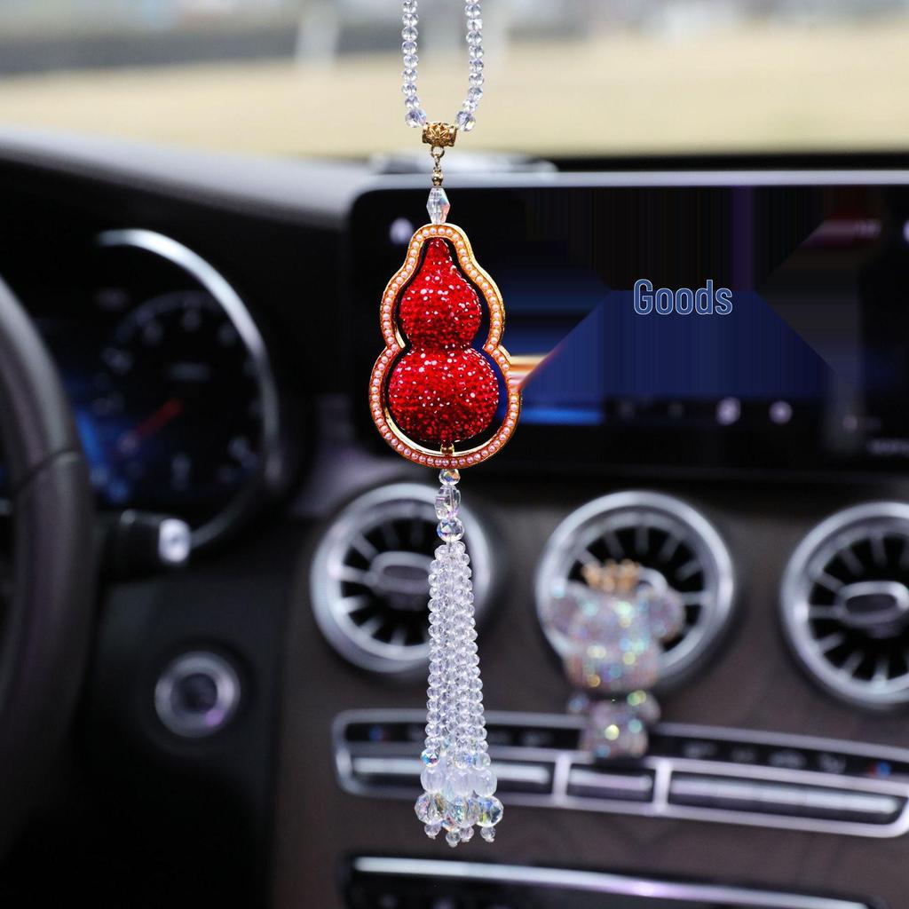 Diamond-Accented Luxury Gourd Pendant for Car Rearview Mirror - Elegant Interior Decoration for Women