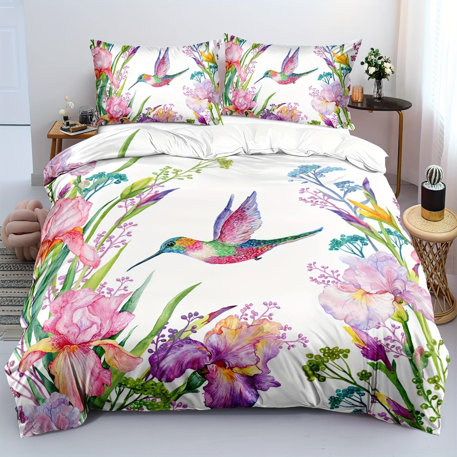

2/3Pcs Soft And Comfortable Floral Duvet Cover Set Fresh Floral Pattern, Floral Pattern Bed Set, Bird Print Duvet Cover Duvet Cover Set&EU Single(135x200cm)