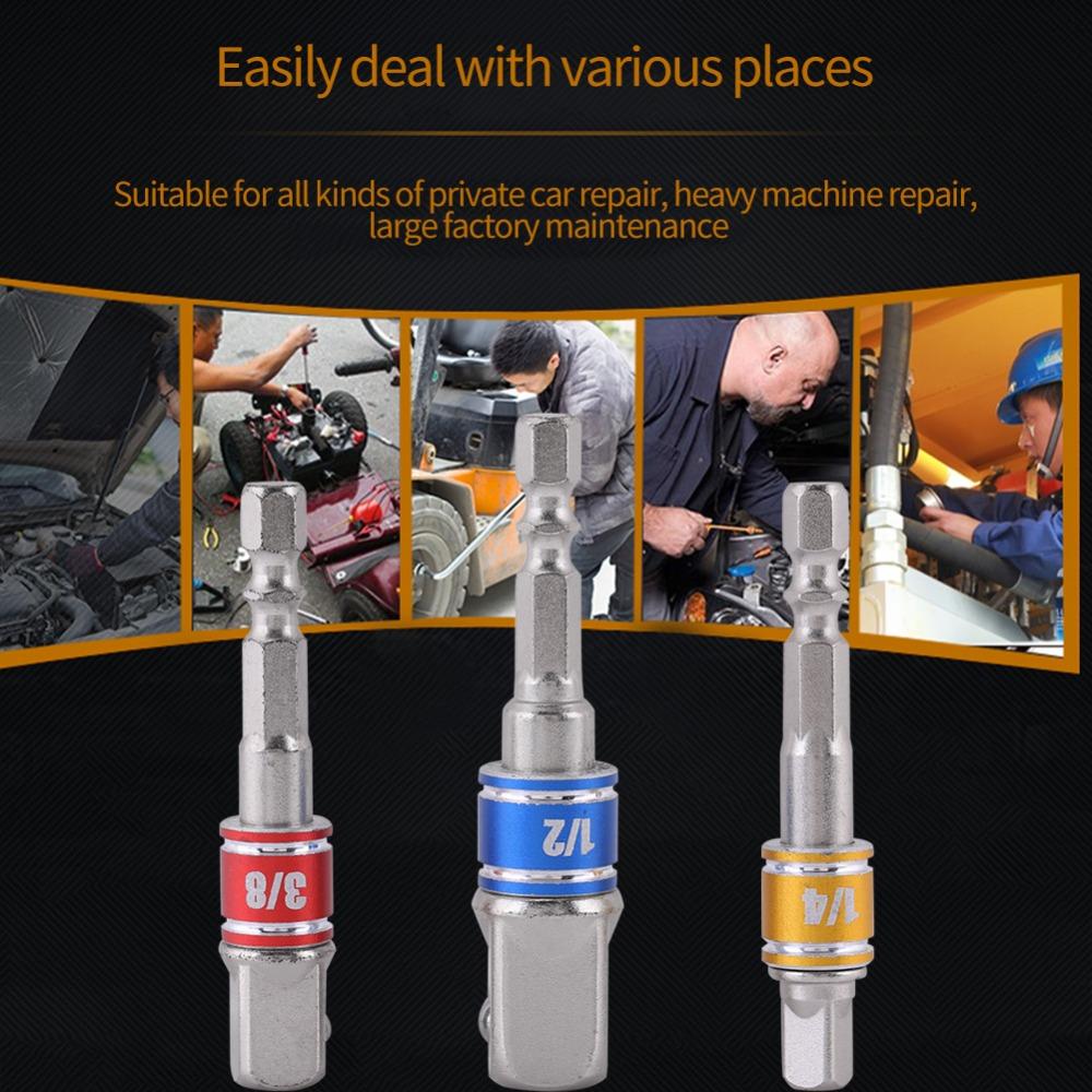 3PCS 1/4" 3/8" 1/2" Drive Socket Adapter Set High Speed Nut Driver Multi-Color Impact Grade Socket Adapter 1/4 Inch Hex Shank