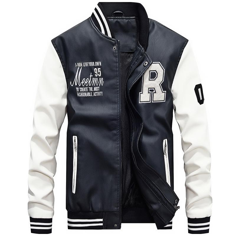 Autumn and Winter Men's Casual Youth Loose Plus Velvet Leather Jacket Men's Coat