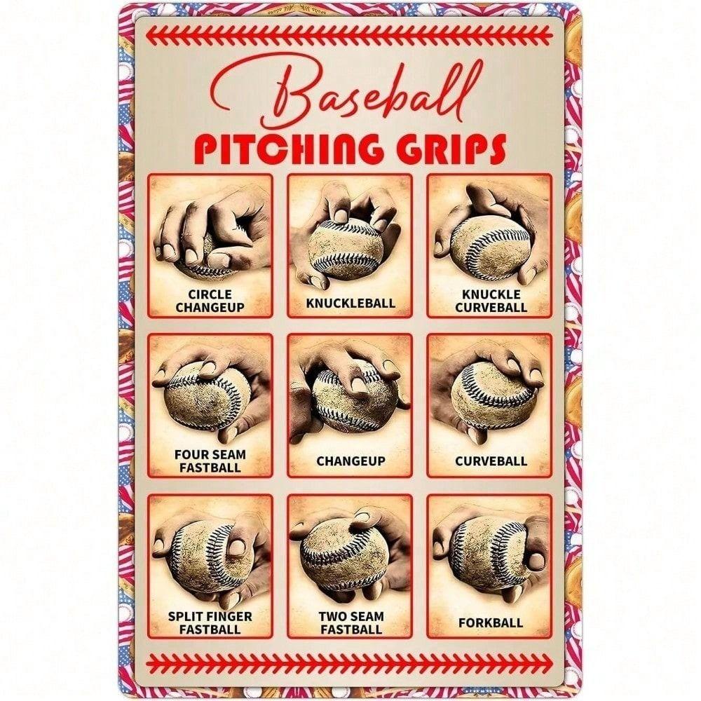 Metal Poster Wall Art Pitcher Graph Grab for Boy Room Baseball Player Gift