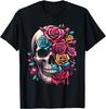 Half Flower Half Skull Sugar Roses for Women Girls Halloween T-Shirt