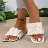 Large Size Open-toed Low-heeled Slippers Women's Summer New Fashion Pleated One-character Cool Slippers