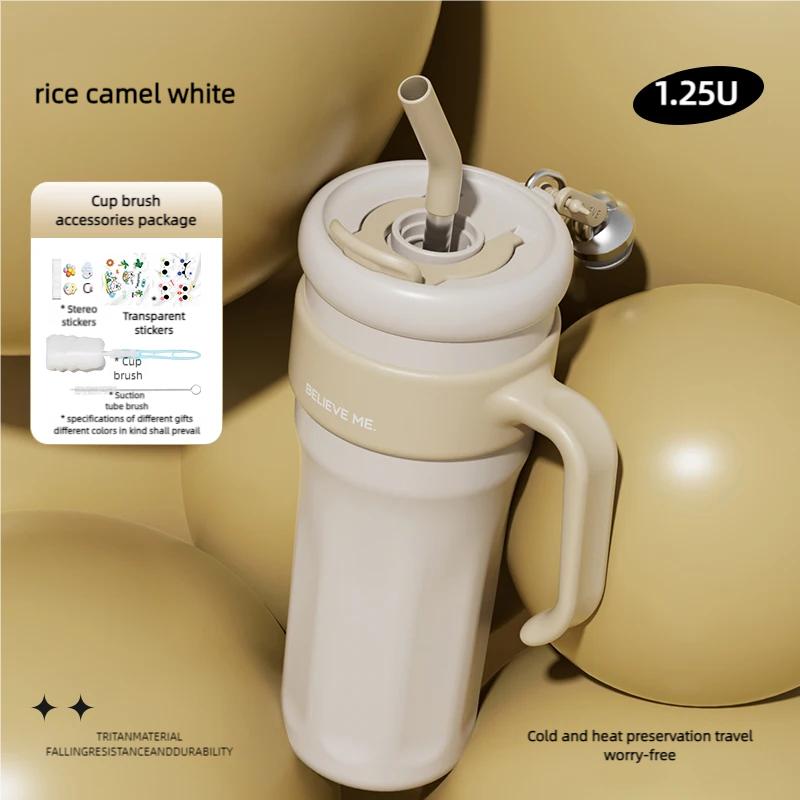 COOKER KING Vacuum Cup Large Capacity 316 Stainless Steel Straw Cup Water Cup Heat Preservation Cup 1.25L