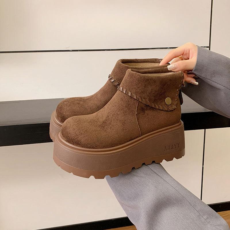 

Thick-soled Shoes, Height-increasing Boots, New Autumn and Winter Versatile Fleece Ankle Boots for Women 40 кавовий