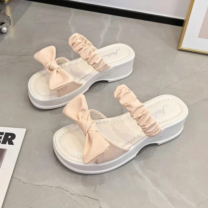 

Fashion Fashion Women New Summer Casual Thick Sole Sandals Outwear Bow Beach Slippers Sexy Slides Platform Shoes Soft Hoof Heels Rome 40 розовый