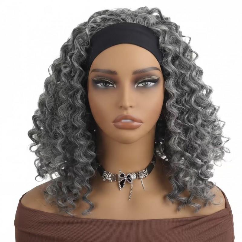 African Womens Short Curly Wig Headband Synthetic H0826A 14inch High Density 210%
