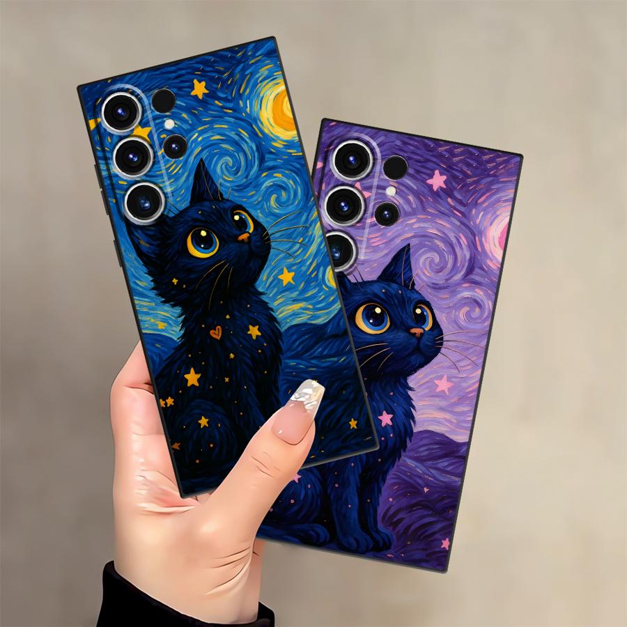 Rotating Starry Sky Cat Case for Samsung Galaxy S26 Ultra S21 FE S20 Ultra S10 S9 S25 Plus Note 20 8 9 10 S24 S23 Funda Phone