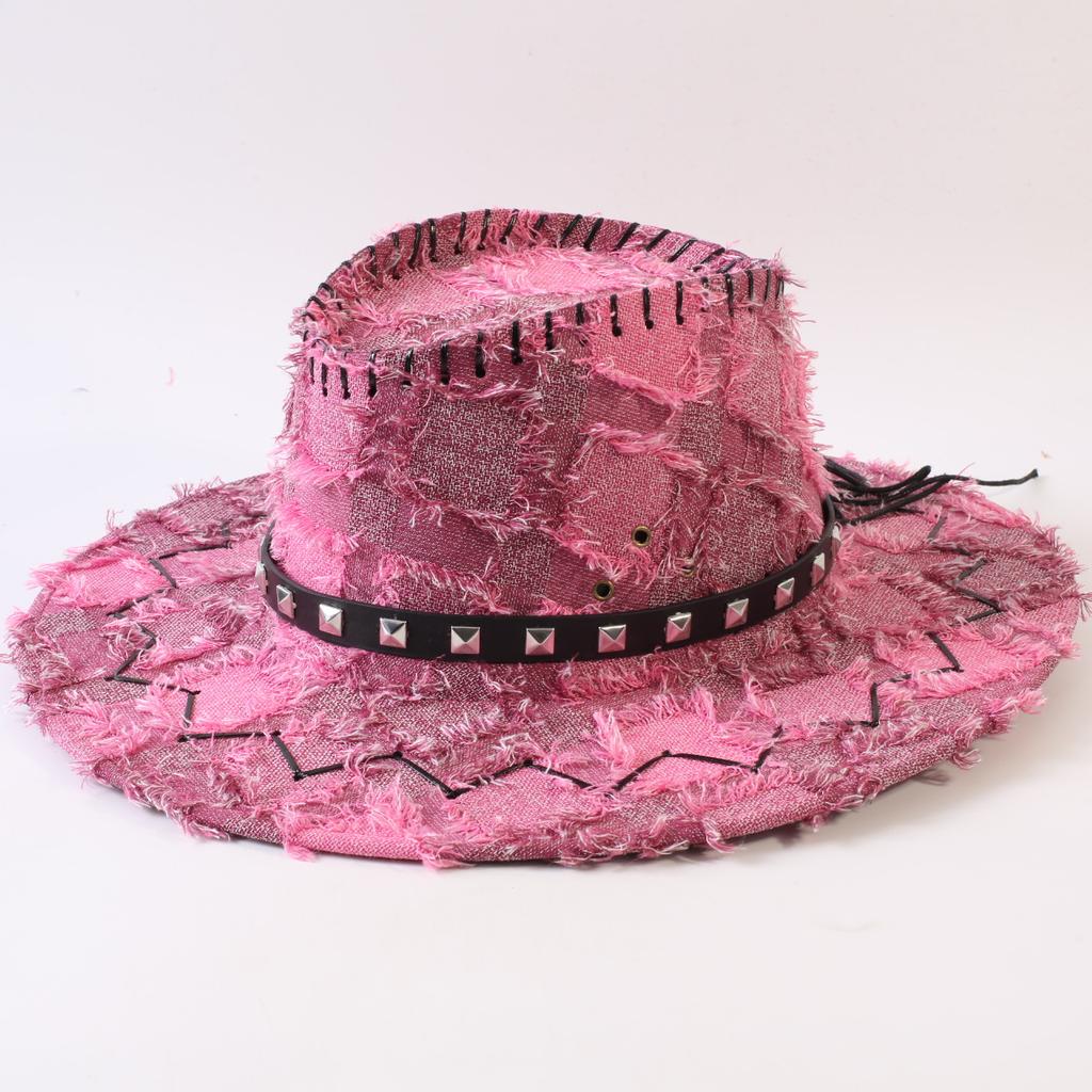 European and American Classic Retro Old Plaid Burr Jazz Hat Men's and Women's Outdoor Sunscreen Sunshade Big Eaves Western Cowboy Hat