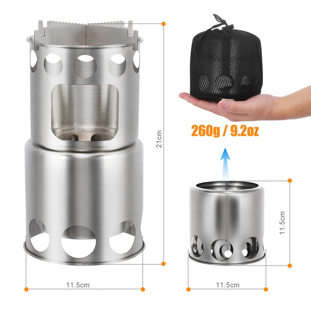 Camping Stove Portable Stainless Steel Lightweight Wood-Burning Stove Outdoor Cooking Picnic Camping Burner Wood-Burning Stove
