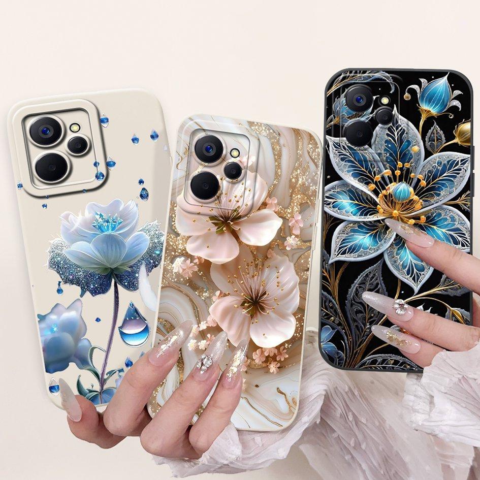 For Realme 9i Case Cool Fashion Flower Marble Sunset Soft Liquid Silicone Lens Protective Cover For Realme 9i 5G Realme9i Bumper