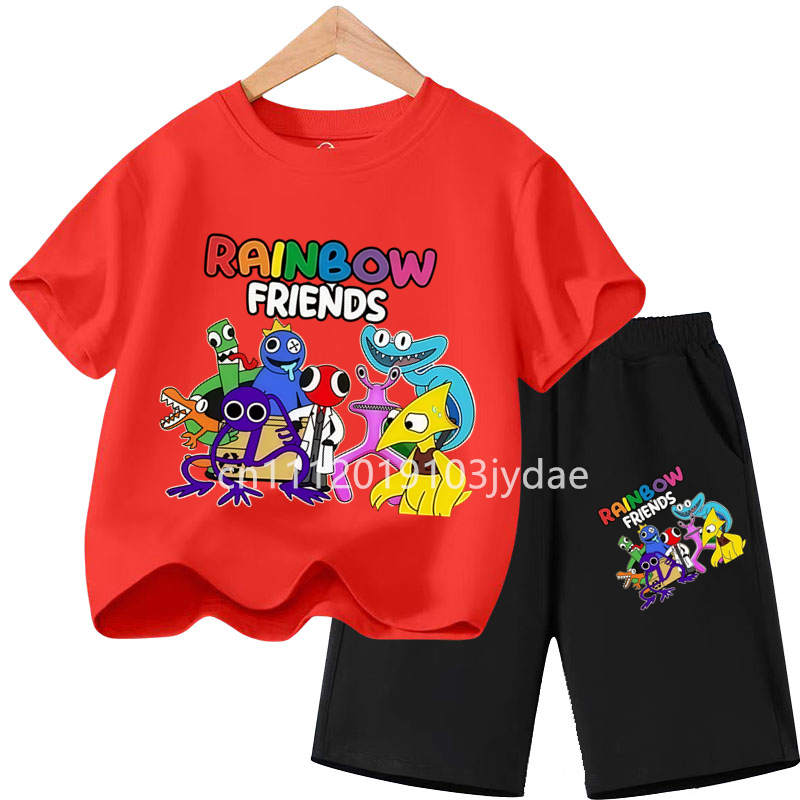 Girls Boys Summer Short Sleeve Tshirt Set Cartoon Tee Tops Game Anime Shirts Kids Rainbow T-shirt