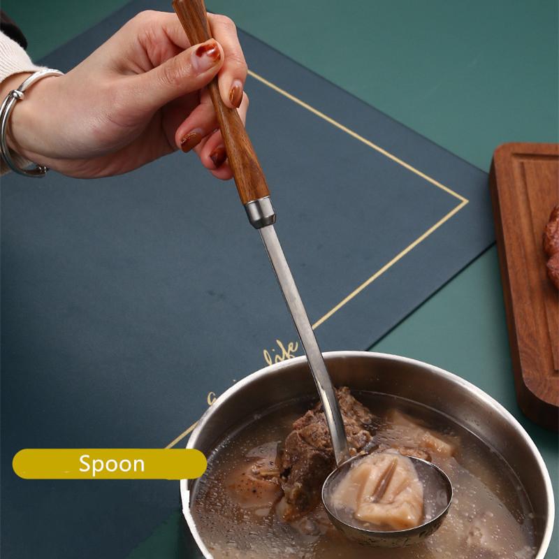 Long Wooden Handle Skimmer Soup Spoon Ladle Serving Tablespoons Stainless Steel Tableware Kitchen Items All with Free Shipping