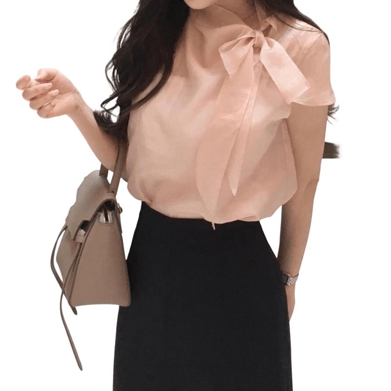 La Chapelle Women s Casual Ribbon Tie Short Sleeve T-shirt One Size розовый