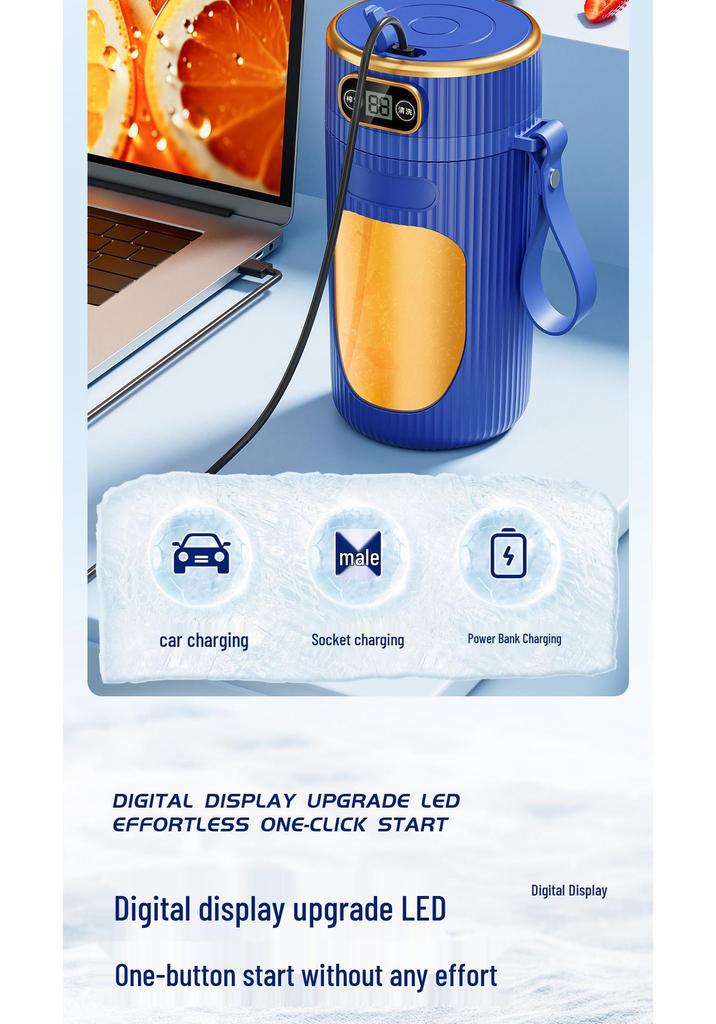 Portable Rechargeable Fruit Juicer with Screen - Ideal for Ice Crushing and Perfect for Smoothies and Shakes.