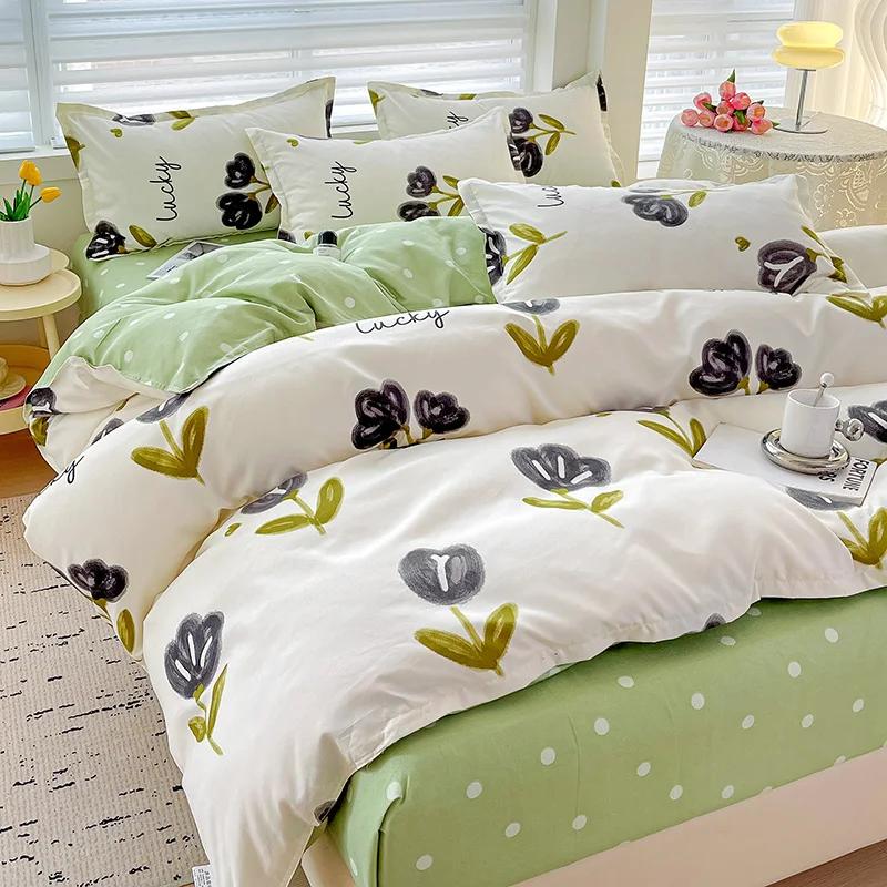 100% Cotton Bedding Set, Four Piece Sheet Set Comfort Set Girly Fresh Style Couple Bed Comforter Set