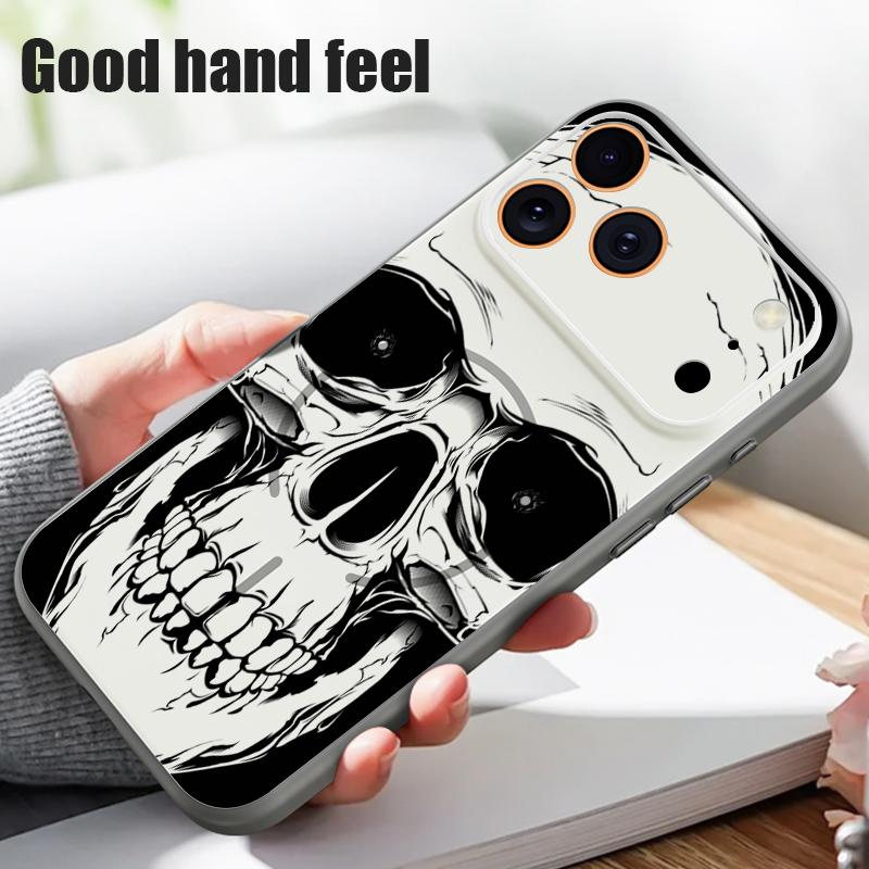 Human Skull Printed Magnetic Phone Case For iPhone 17 Pro Max 16 15 14 13 Pro Max For Magsafe Wireless Charge Hard PC Back Cover