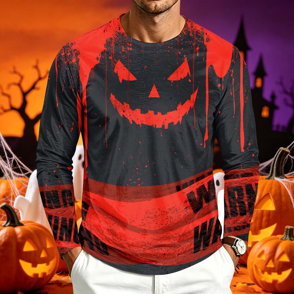 Men's Casual Long Sleeve Halloween Printed T-Shirt for Everyday Wear