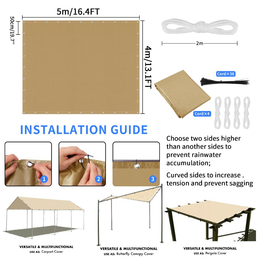 Wodoodporny Markiza 95% Blokada UV Żagiel Przeciwsłoneczny Ogrodowy Parawan Prywatności Na Samochód Płócienna Pergola Pokrycie Daszek Osłona Przeciwsłoneczna Żagiel Przeciwsłoneczny