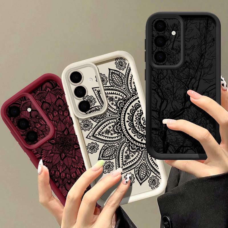 Retro Flower Totem Pattern Case For Samsung Galaxy S26 S25 S24 S23 Ultra S22 S26 Plus S25 Edge S24 S21 FE Soft TPU Phone Cover