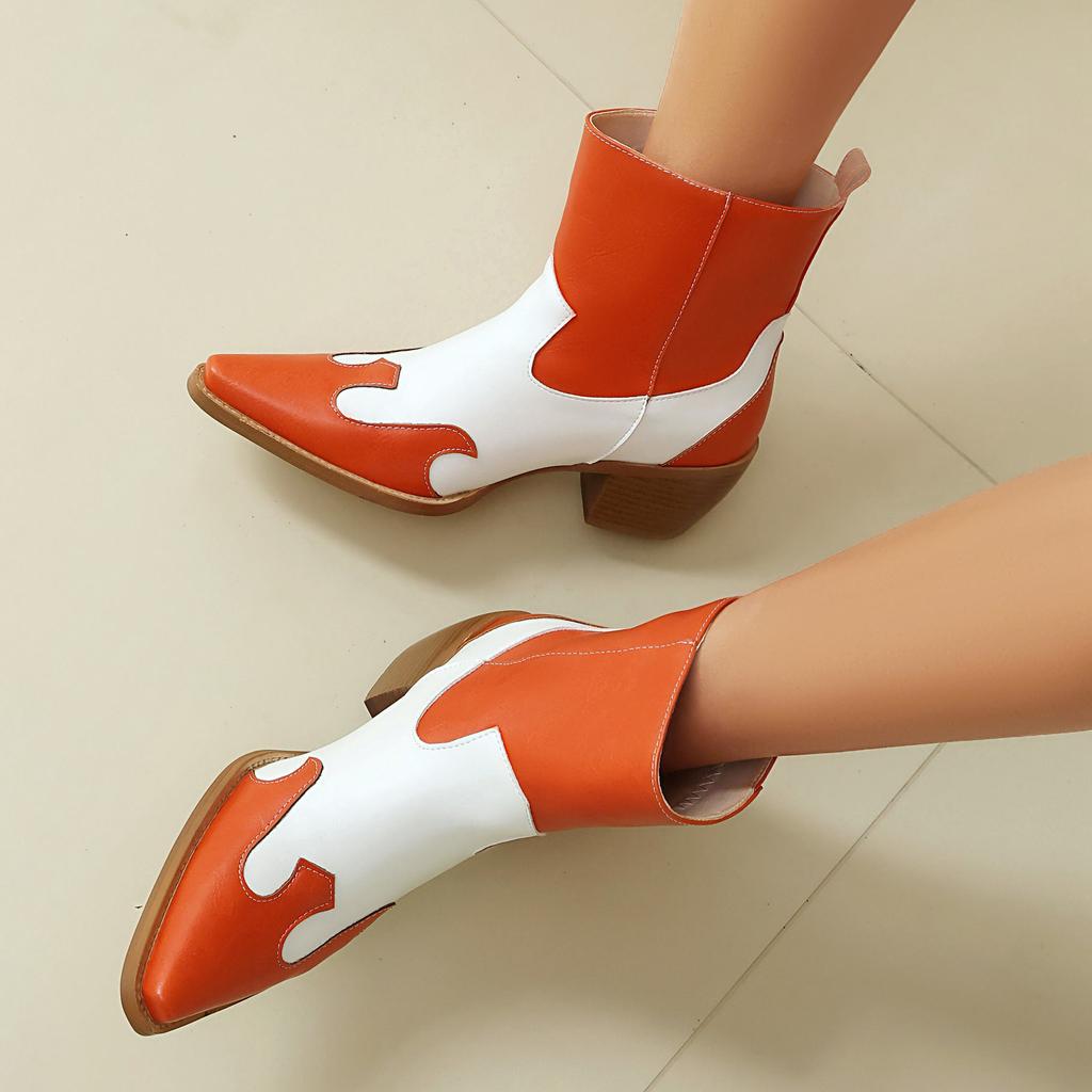 Krazing Po Polyurethane PU Winter Pointed Toe Size 33 Western Boots Size 43 Mixed Color Chunky Heels Ankle Boots