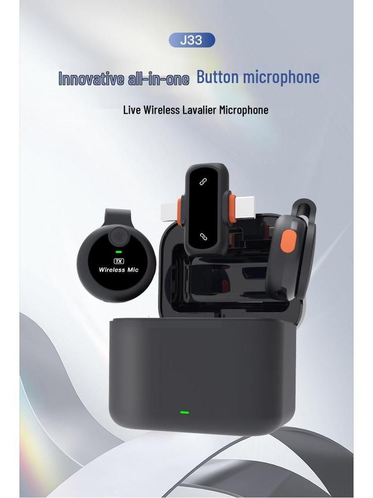 J33 Wireless Lavalier Microphone with Charging Case & AI Noise Reduction, Digital Display, Dual-Function Button.