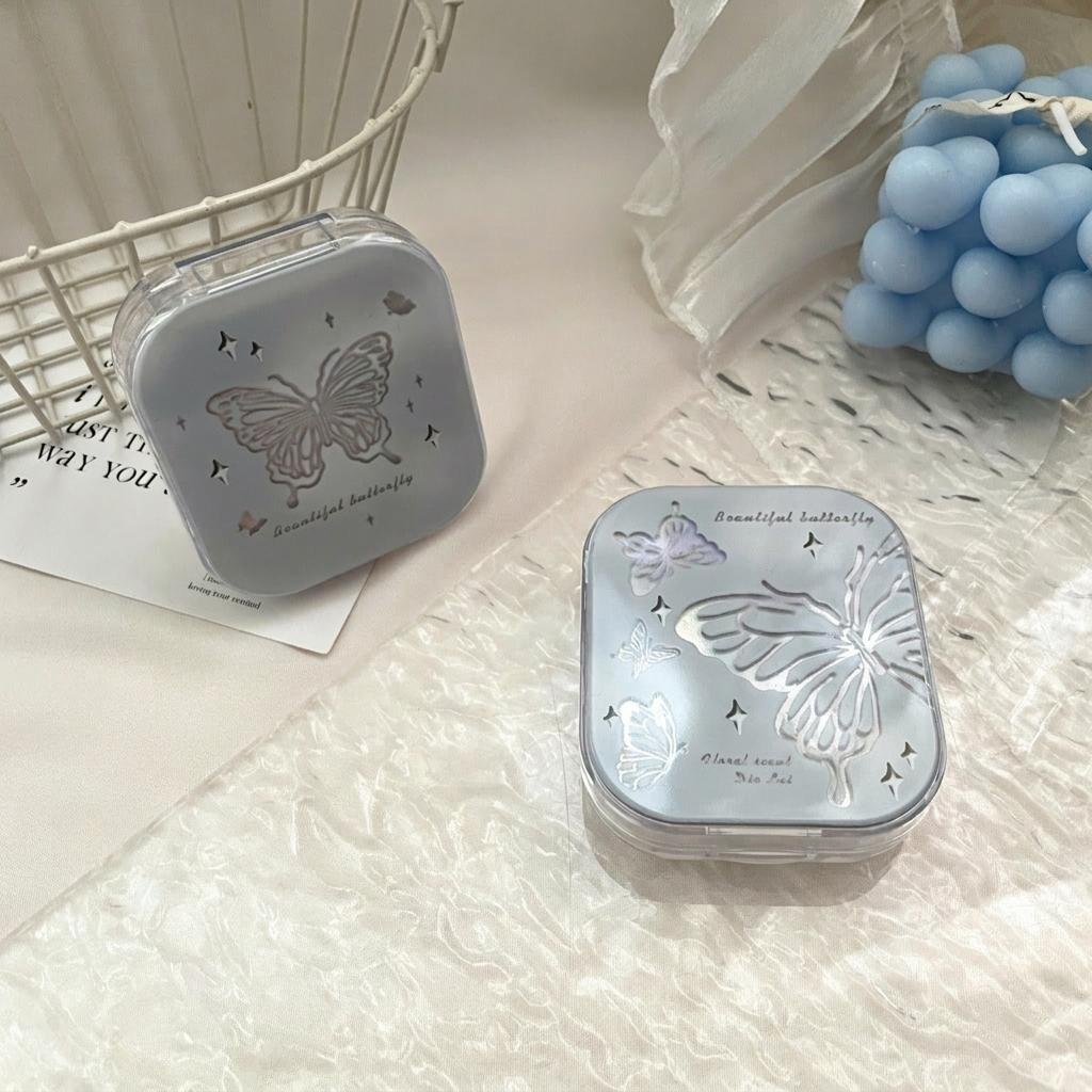 Compact Travel Lens Case Compact Portable Lens Case Butterfly Contact Lens Box Elegant For Pocket Short Travel Long-Term Use