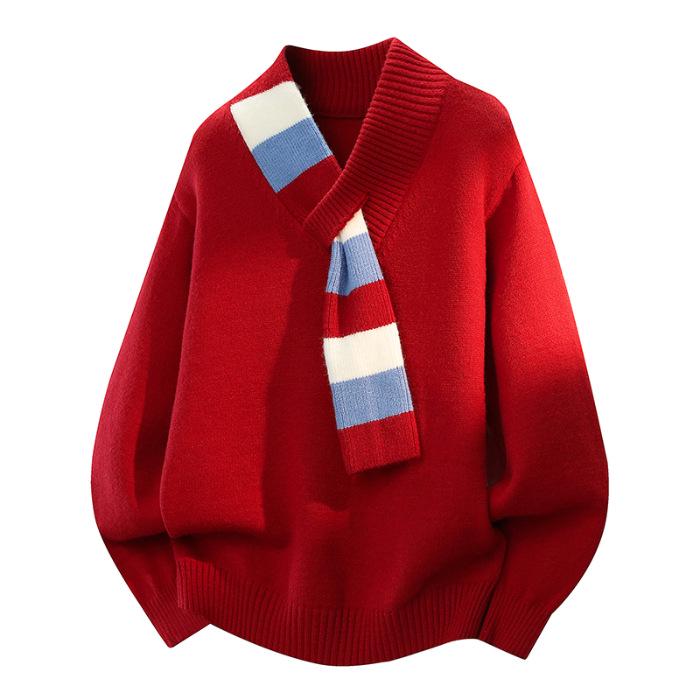 

V-Neck Red Year of the Dragon Men s Loose Knit Sweater (2025 Autumn/Winter Collection) 3XL