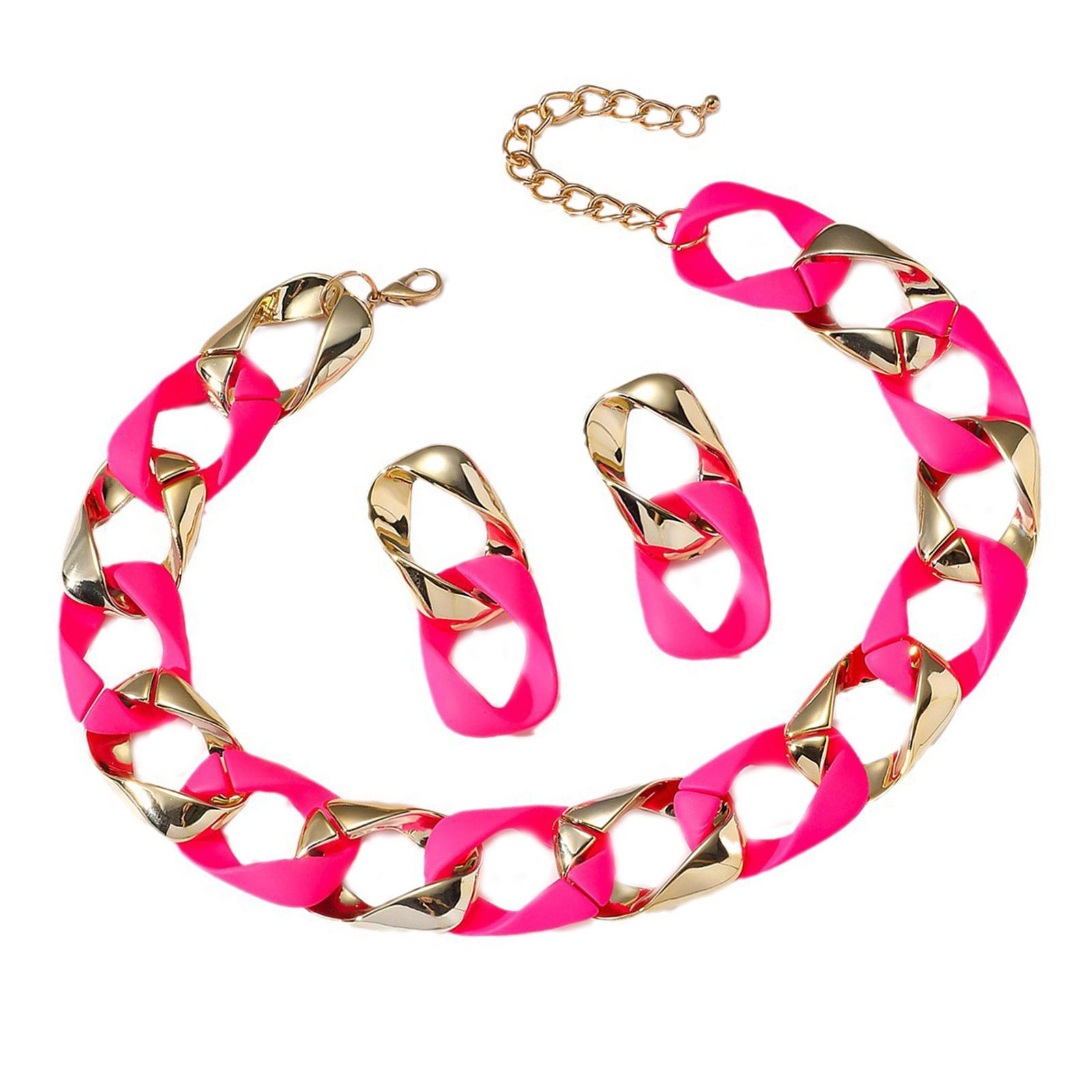 

Сплетенное ожерелье Красочный набор украшений Геометрические серьги и ожерелье Набор Текстура из смолы и сплава Подходит для женщин горячий розовый