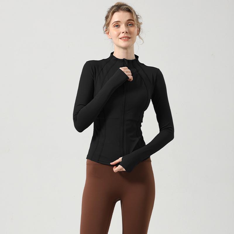 

Женская облегающая куртка для йоги на молнии, с длинным рукавом и воротником-стойкой - Осенне-зимний кардиган для бега и фитнеса Medium