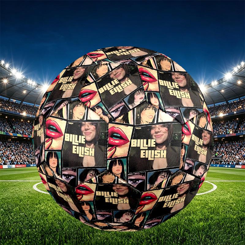 Billie Eilish Print Size 5 Soccer Ball, PU Wear Resistant Football for Match Training and Daily Practice, Birthday Gift for Soccer Fans