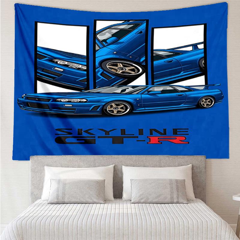 Skyline Blue Racing Spirit Speed And Style Tapestry Room Decoration Wall Hanging for Living Room Bedroom, dormitory, Birthday and Christmas gifts